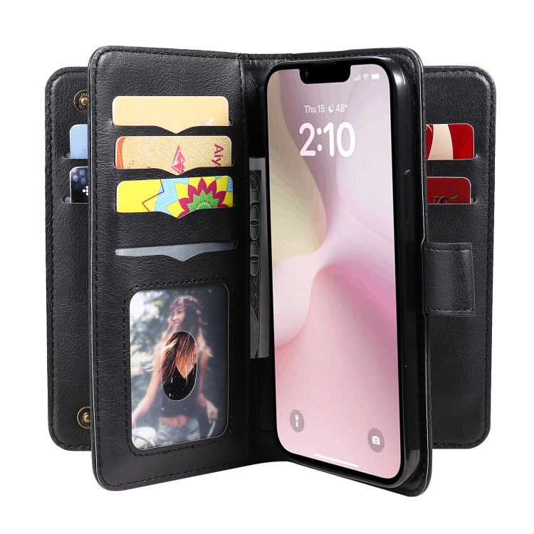 For iPhone 16e Multi-Function Wallet 10 Card Slots Leather Phone Case(Black) by buy2fix
