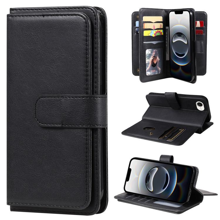 For iPhone 16e Multi-Function Wallet 10 Card Slots Leather Phone Case(Black) by buy2fix