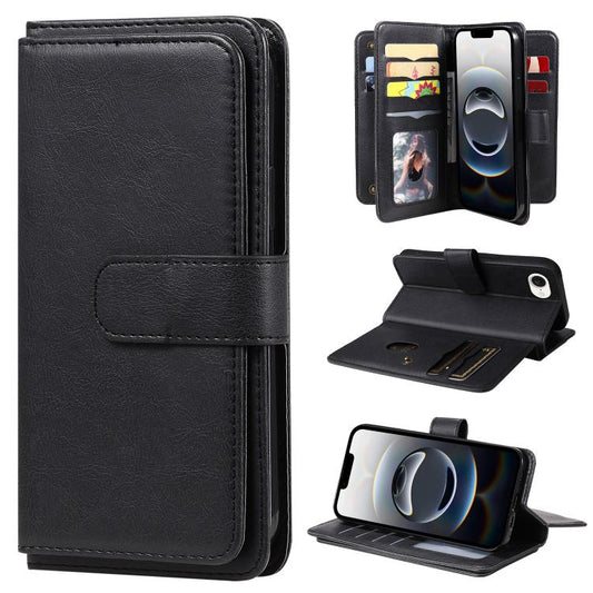 For iPhone 16e Multi-Function Wallet 10 Card Slots Leather Phone Case(Black) by buy2fix