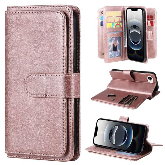 For iPhone 16e Multi-Function Wallet 10 Card Slots Leather Phone Case(Rose Gold) by buy2fix