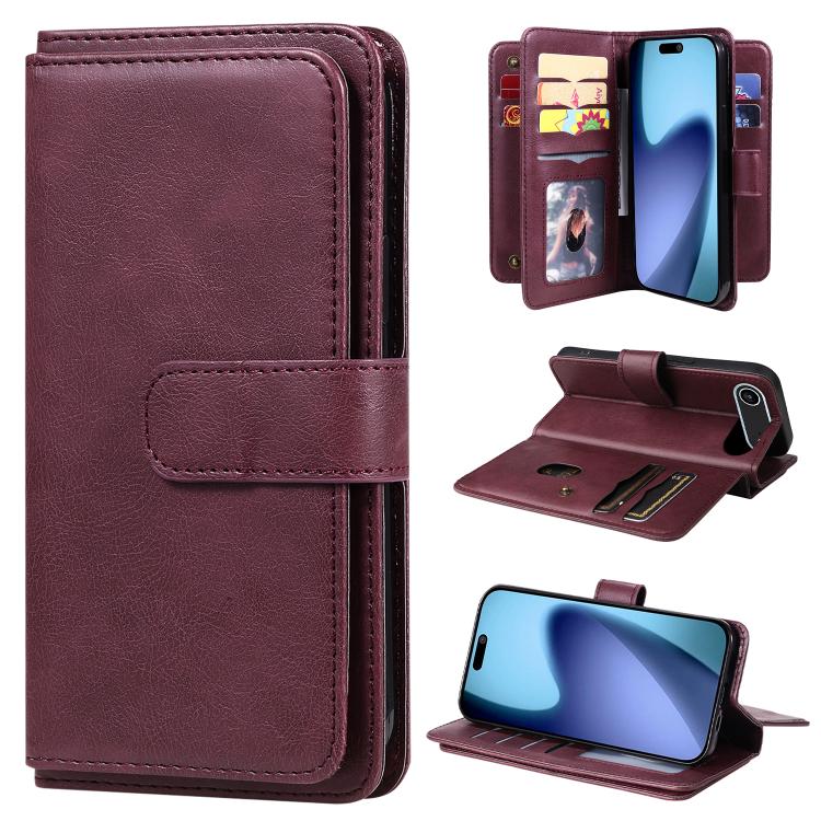 For iPhone Air Multi-Function Wallet 10 Card Slots Leather Phone Case(Claret) - iPhone Air Cases by buy2fix | Online Shopping UK | buy2fix