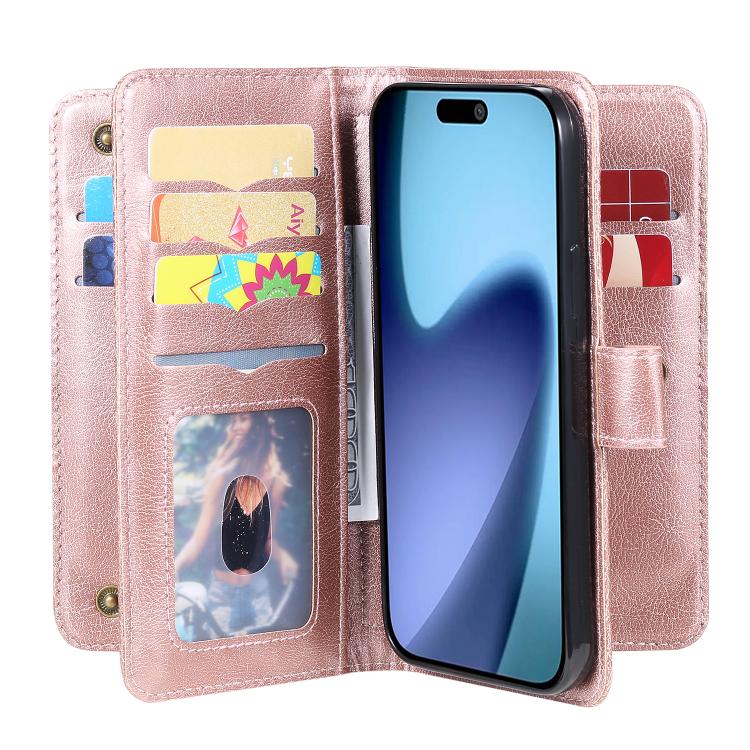 For iPhone Air Multi-Function Wallet 10 Card Slots Leather Phone Case(Rose Gold) - iPhone Air Cases by buy2fix | Online Shopping UK | buy2fix