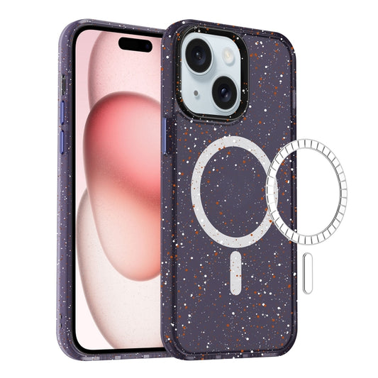 For iPhone 15 Plus Colorful Ink-splash Magsafe PC Hybrid TPU Phone Case(Purple) - iPhone 15 Plus Cases by buy2fix | Online Shopping UK | buy2fix