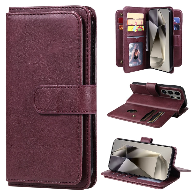 For Samsung Galaxy S25 Ultra 5G Multi-Function Wallet 10 Card Slots Leather Phone Case(Claret) - Galaxy S25 Ultra 5G Cases by buy2fix | Online Shopping UK | buy2fix