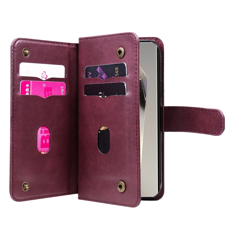 For Samsung Galaxy S25 Ultra 5G Multi-Function Wallet 10 Card Slots Leather Phone Case(Claret) - Galaxy S25 Ultra 5G Cases by buy2fix | Online Shopping UK | buy2fix