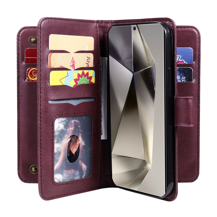 For Samsung Galaxy S25 Ultra 5G Multi-Function Wallet 10 Card Slots Leather Phone Case(Claret) - Galaxy S25 Ultra 5G Cases by buy2fix | Online Shopping UK | buy2fix