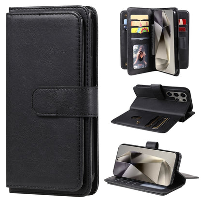 For Samsung Galaxy S25 Ultra 5G Multi-Function Wallet 10 Card Slots Leather Phone Case(Black) by buy2fix