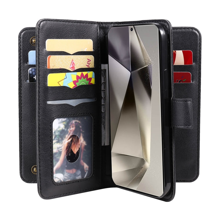 For Samsung Galaxy S25 Ultra 5G Multi-Function Wallet 10 Card Slots Leather Phone Case(Black) by buy2fix