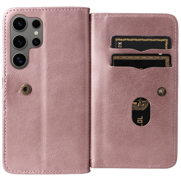 For Samsung Galaxy S25 Ultra 5G Multi-Function Wallet 10 Card Slots Leather Phone Case(Rose Gold) - Galaxy S25 Ultra 5G Cases by buy2fix | Online Shopping UK | buy2fix