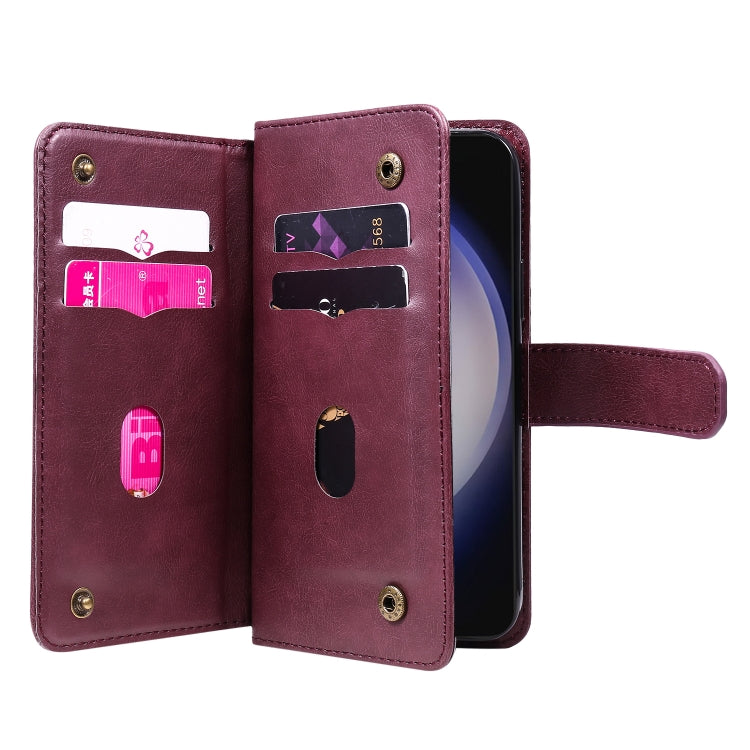 For Samsung Galaxy S25 / S24 5G Multi-Function Wallet 10 Card Slots Leather Phone Case(Claret) by buy2fix