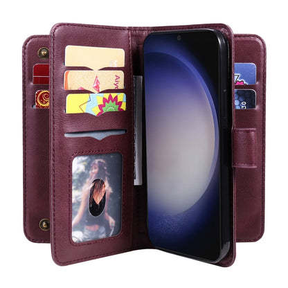 For Samsung Galaxy S25 / S24 5G Multi-Function Wallet 10 Card Slots Leather Phone Case(Claret) by buy2fix
