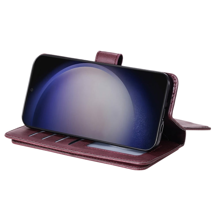 For Samsung Galaxy S25 / S24 5G Multi-Function Wallet 10 Card Slots Leather Phone Case(Claret) by buy2fix