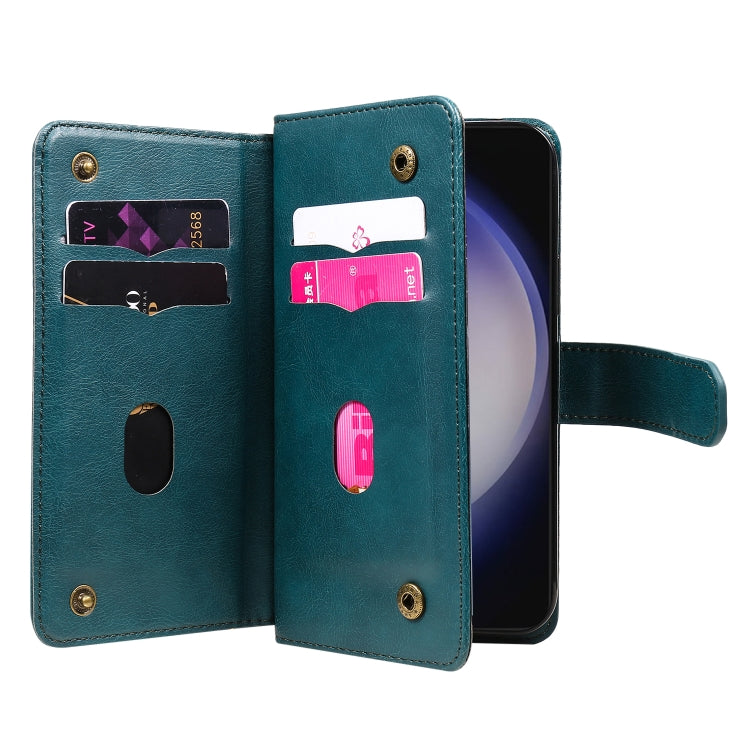 For Samsung Galaxy S25 / S24 5G Multi-Function Wallet 10 Card Slots Leather Phone Case(Dark Green) - Galaxy S25 5G Cases by buy2fix | Online Shopping UK | buy2fix