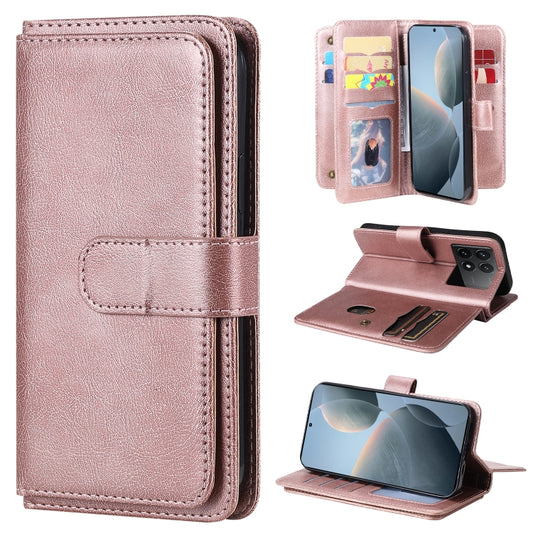 For Redmi K70 Multi-Function Wallet 10 Card Slots Leather Phone Case(Rose Gold) - K70 Cases by buy2fix | Online Shopping UK | buy2fix