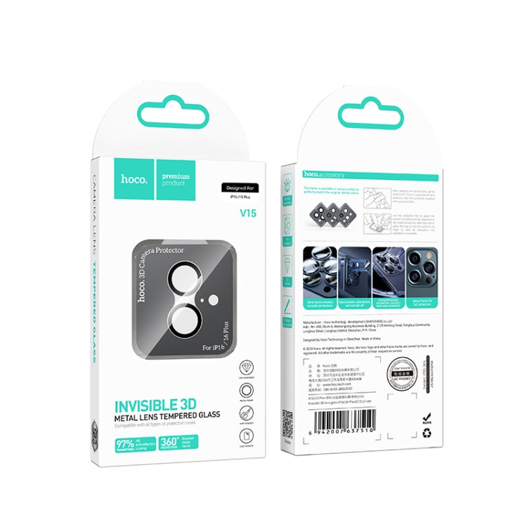 For iPhone 16 / 16 Plus hoco V15 Invisible 3D Metal Lens Protective Film(Silver) - iPhone 16 Tempered Glass by hoco | Online Shopping UK | buy2fix