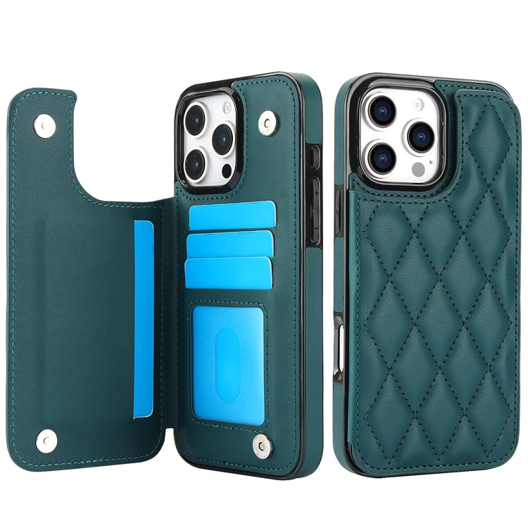 For iPhone 16 Pro Max Double Buckle Rhombic PU Leather Phone Case(Green) - iPhone 16 Pro Max Cases by buy2fix | Online Shopping UK | buy2fix