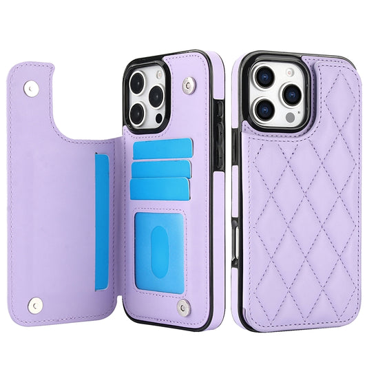 For iPhone 16 Pro Max Double Buckle Rhombic PU Leather Phone Case(Purple) by buy2fix