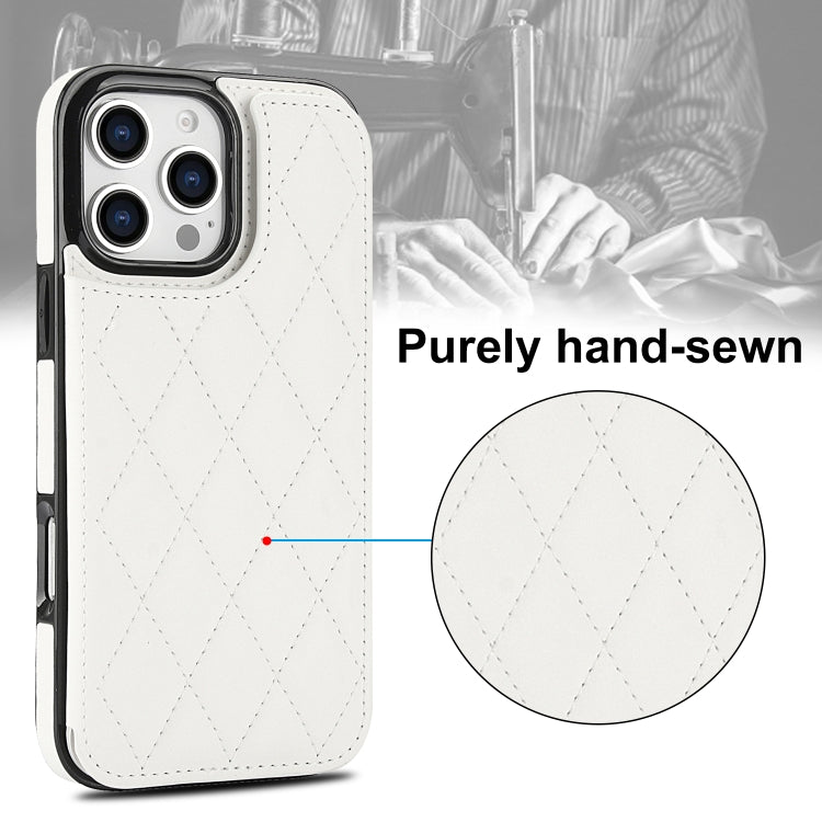 For iPhone 16 Pro Double Buckle Rhombic PU Leather Phone Case(White) - iPhone 16 Pro Cases by buy2fix | Online Shopping UK | buy2fix