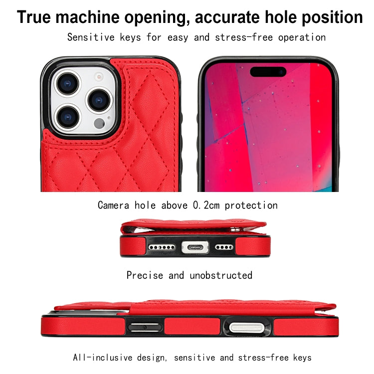 For iPhone 16 Pro Double Buckle Rhombic PU Leather Phone Case(Red) - iPhone 16 Pro Cases by buy2fix | Online Shopping UK | buy2fix