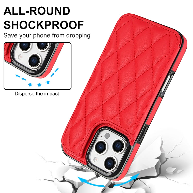 For iPhone 16 Pro Double Buckle Rhombic PU Leather Phone Case(Red) - iPhone 16 Pro Cases by buy2fix | Online Shopping UK | buy2fix