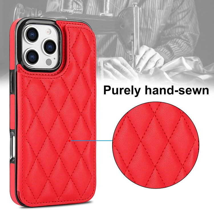 For iPhone 16 Pro Double Buckle Rhombic PU Leather Phone Case(Red) - iPhone 16 Pro Cases by buy2fix | Online Shopping UK | buy2fix