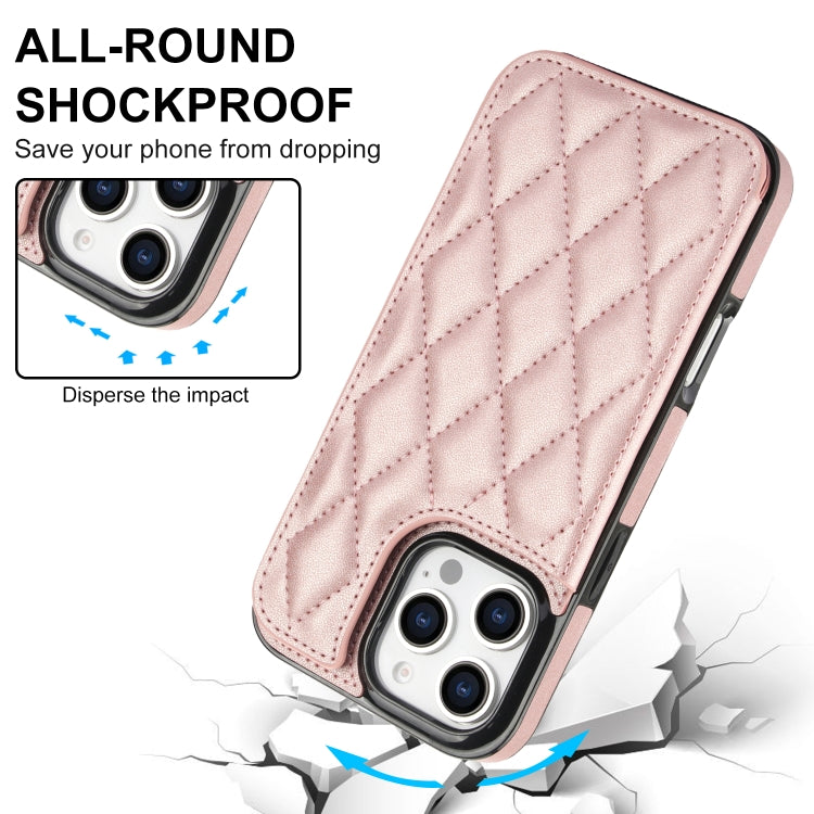 For iPhone 16 Pro Double Buckle Rhombic PU Leather Phone Case(Rose Gold) - iPhone 16 Pro Cases by buy2fix | Online Shopping UK | buy2fix