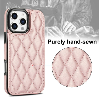 For iPhone 16 Pro Double Buckle Rhombic PU Leather Phone Case(Rose Gold) - iPhone 16 Pro Cases by buy2fix | Online Shopping UK | buy2fix