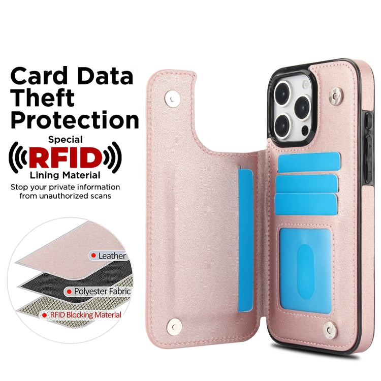 For iPhone 16 Pro Double Buckle Rhombic PU Leather Phone Case(Rose Gold) - iPhone 16 Pro Cases by buy2fix | Online Shopping UK | buy2fix