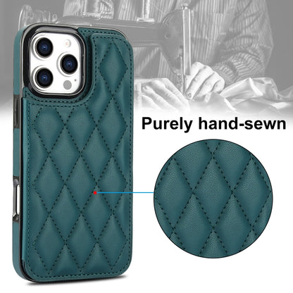 For iPhone 16 Pro Double Buckle Rhombic PU Leather Phone Case(Green) - iPhone 16 Pro Cases by buy2fix | Online Shopping UK | buy2fix