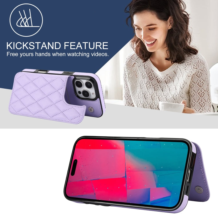 For iPhone 16 Pro Double Buckle Rhombic PU Leather Phone Case(Purple) - iPhone 16 Pro Cases by buy2fix | Online Shopping UK | buy2fix