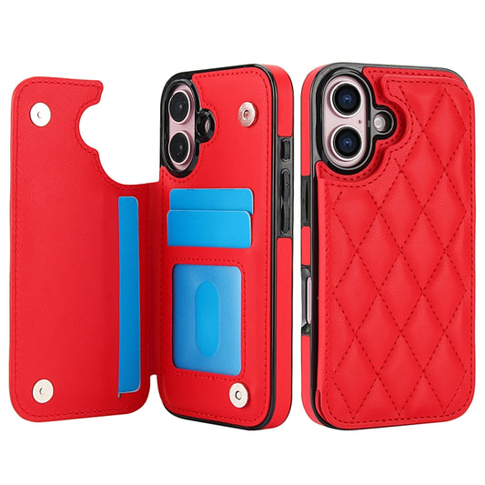 For iPhone 16 Plus Double Buckle Rhombic PU Leather Phone Case(Red) by buy2fix