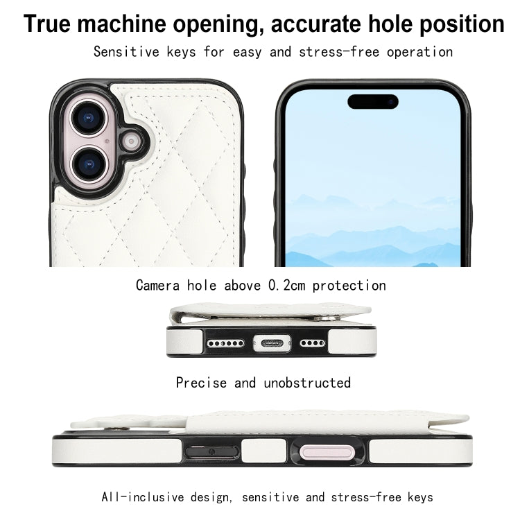 For iPhone 16 Double Buckle Rhombic PU Leather Phone Case(White) - iPhone 16 Cases by buy2fix | Online Shopping UK | buy2fix