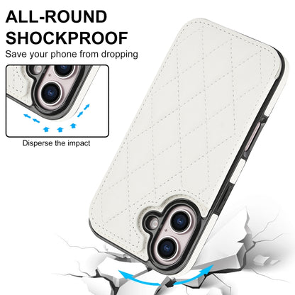 For iPhone 16 Double Buckle Rhombic PU Leather Phone Case(White) - iPhone 16 Cases by buy2fix | Online Shopping UK | buy2fix