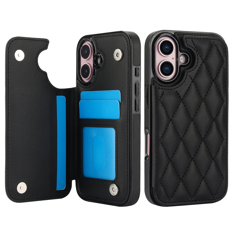 For iPhone 16 Double Buckle Rhombic PU Leather Phone Case(Black) - iPhone 16 Cases by buy2fix | Online Shopping UK | buy2fix