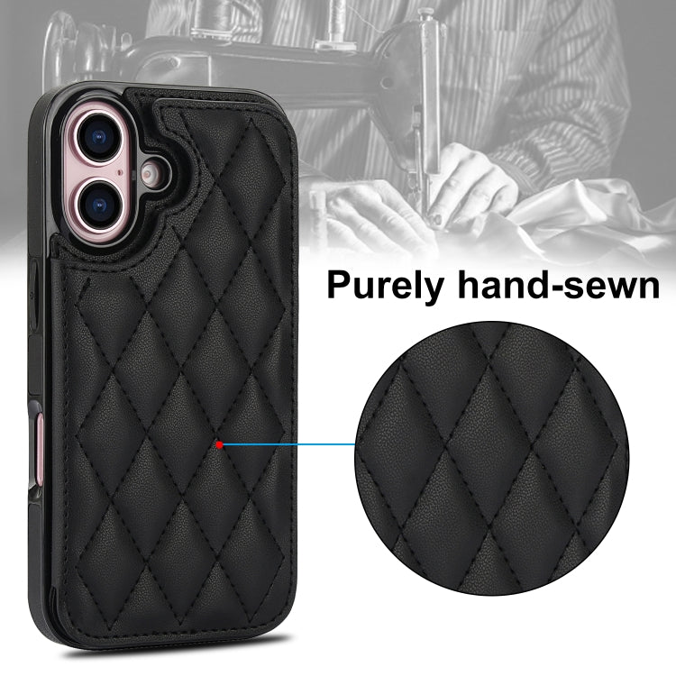 For iPhone 16 Double Buckle Rhombic PU Leather Phone Case(Black) - iPhone 16 Cases by buy2fix | Online Shopping UK | buy2fix