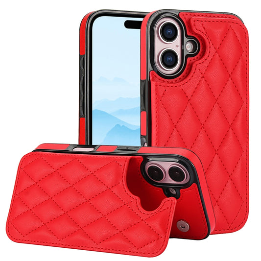 For iPhone 16 Double Buckle Rhombic PU Leather Phone Case(Red) - iPhone 16 Cases by buy2fix | Online Shopping UK | buy2fix