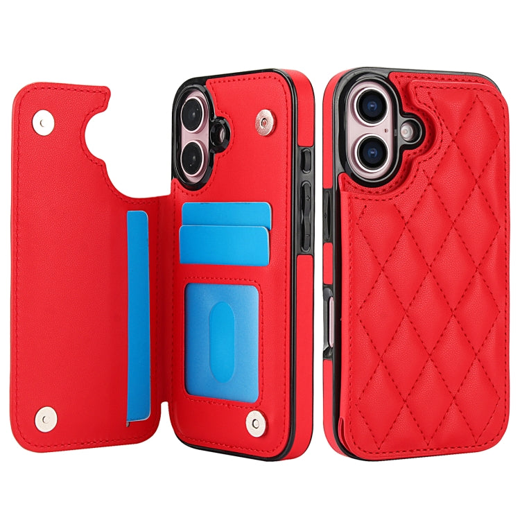 For iPhone 16 Double Buckle Rhombic PU Leather Phone Case(Red) - iPhone 16 Cases by buy2fix | Online Shopping UK | buy2fix