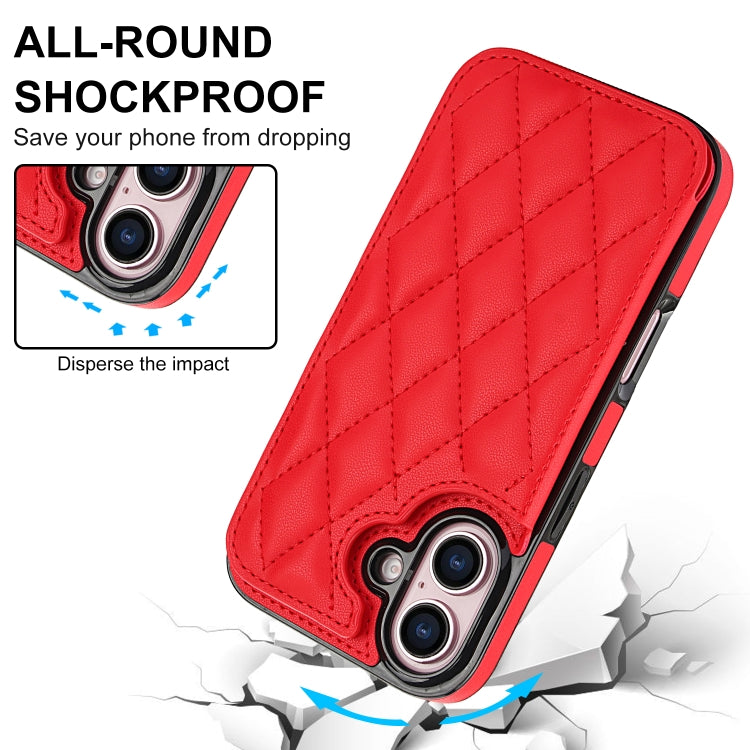 For iPhone 16 Double Buckle Rhombic PU Leather Phone Case(Red) - iPhone 16 Cases by buy2fix | Online Shopping UK | buy2fix