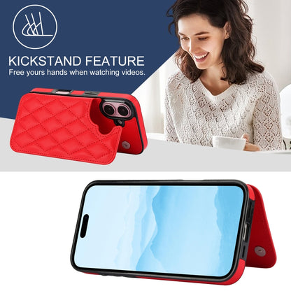 For iPhone 16 Double Buckle Rhombic PU Leather Phone Case(Red) - iPhone 16 Cases by buy2fix | Online Shopping UK | buy2fix