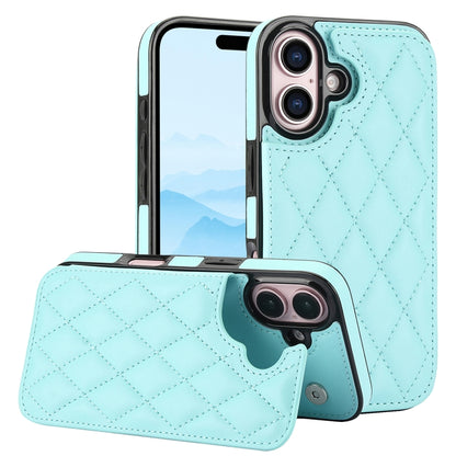 For iPhone 16 Double Buckle Rhombic PU Leather Phone Case(Blue) - iPhone 16 Cases by buy2fix | Online Shopping UK | buy2fix