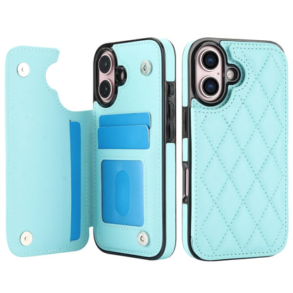 For iPhone 16 Double Buckle Rhombic PU Leather Phone Case(Blue) - iPhone 16 Cases by buy2fix | Online Shopping UK | buy2fix