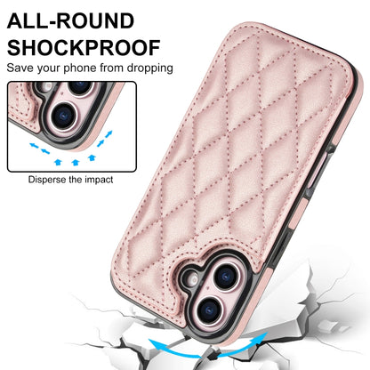 For iPhone 16 Double Buckle Rhombic PU Leather Phone Case(Rose Gold) - iPhone 16 Cases by buy2fix | Online Shopping UK | buy2fix