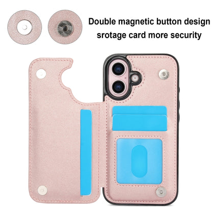 For iPhone 16 Double Buckle Rhombic PU Leather Phone Case(Rose Gold) - iPhone 16 Cases by buy2fix | Online Shopping UK | buy2fix