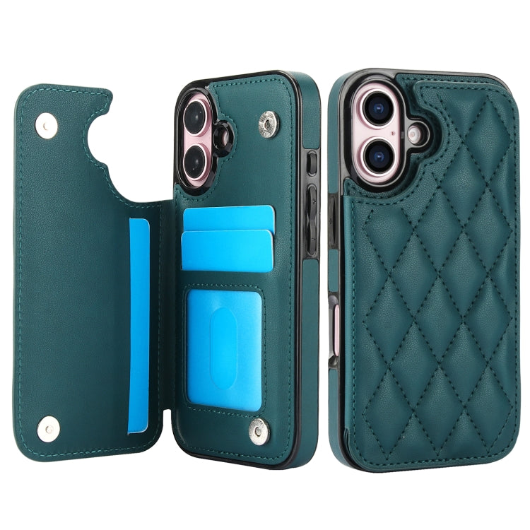 For iPhone 16 Double Buckle Rhombic PU Leather Phone Case(Green) - iPhone 16 Cases by buy2fix | Online Shopping UK | buy2fix