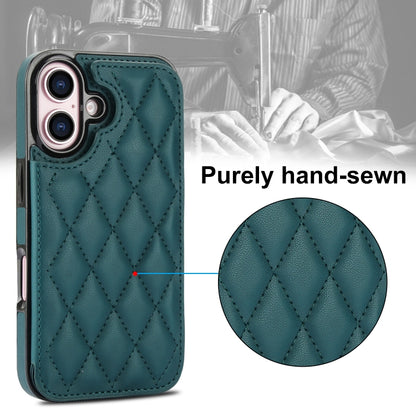 For iPhone 16 Double Buckle Rhombic PU Leather Phone Case(Green) - iPhone 16 Cases by buy2fix | Online Shopping UK | buy2fix