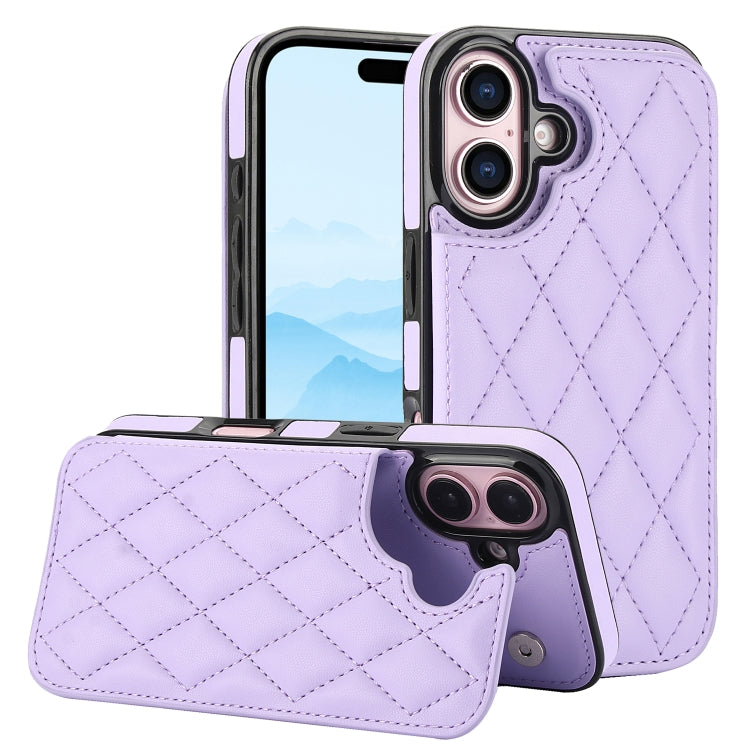 For iPhone 16 Double Buckle Rhombic PU Leather Phone Case(Purple) - iPhone 16 Cases by buy2fix | Online Shopping UK | buy2fix