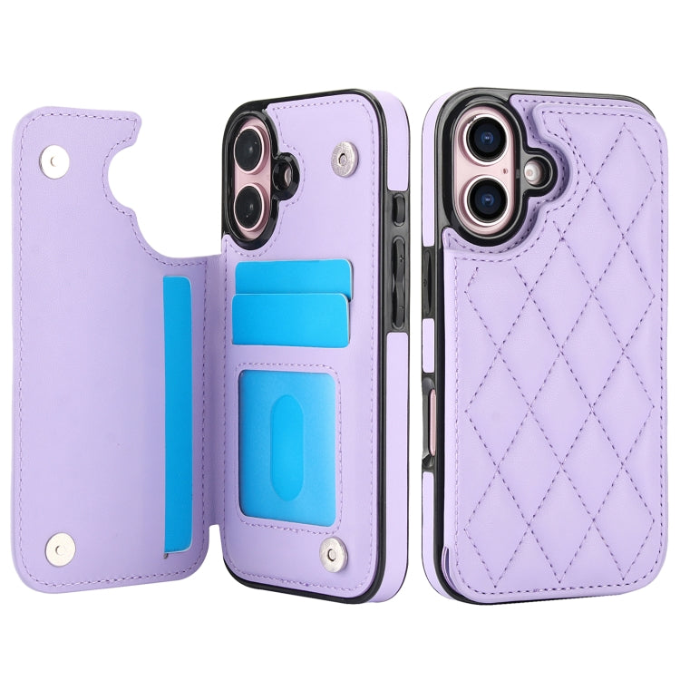 For iPhone 16 Double Buckle Rhombic PU Leather Phone Case(Purple) - iPhone 16 Cases by buy2fix | Online Shopping UK | buy2fix