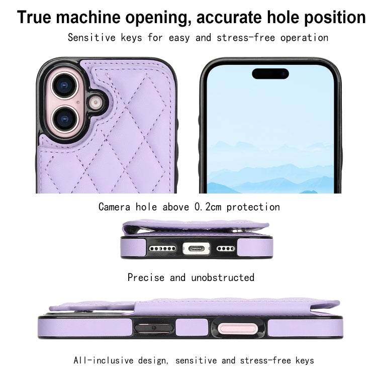 For iPhone 16 Double Buckle Rhombic PU Leather Phone Case(Purple) - iPhone 16 Cases by buy2fix | Online Shopping UK | buy2fix