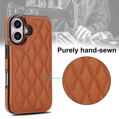 For iPhone 16 Double Buckle Rhombic PU Leather Phone Case(Brown) - iPhone 16 Cases by buy2fix | Online Shopping UK | buy2fix