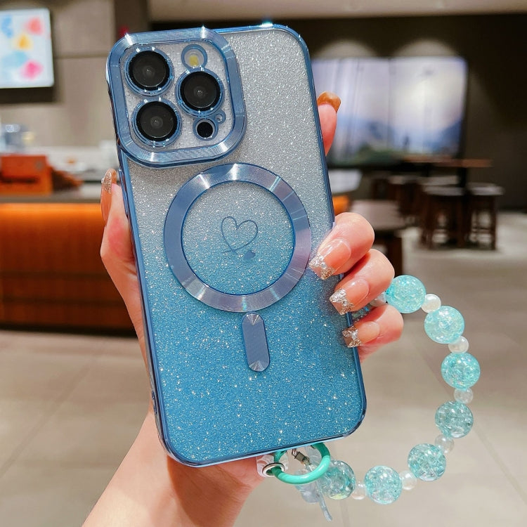 For iPhone 15 Pro Max Loves Gradient Glitter Bracelets Carbon Fiber Magsafe TPU Phone Case(Blue) - iPhone 15 Pro Max Cases by buy2fix | Online Shopping UK | buy2fix